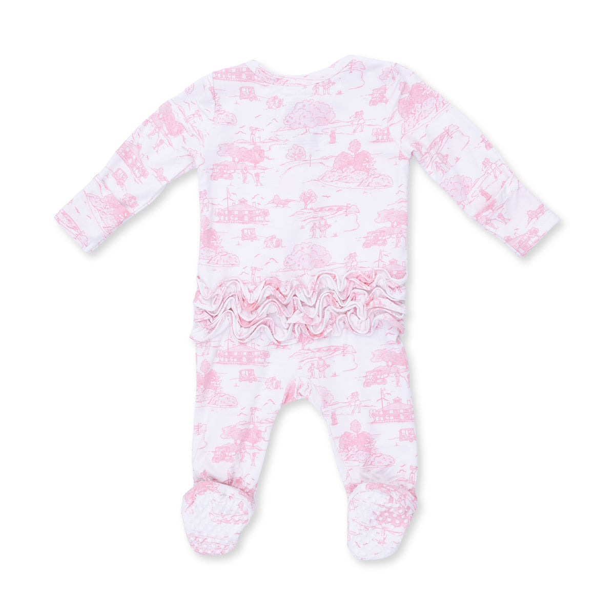 Golf Toile Pink - 2 Way Ruffle Back Zipper Footie