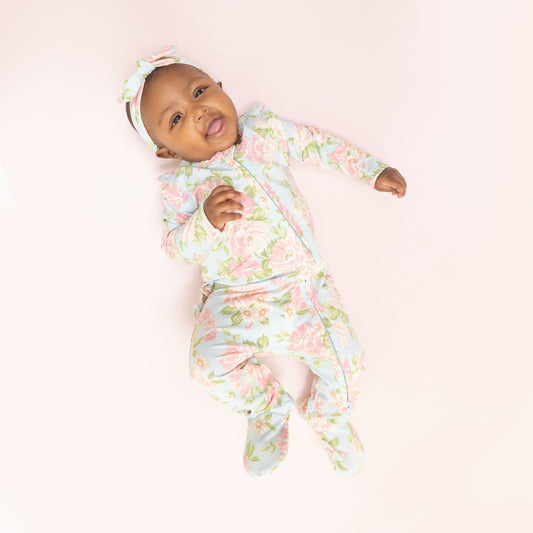 Angeline Floral - 2 Way Ruffle Back Zipper Footie