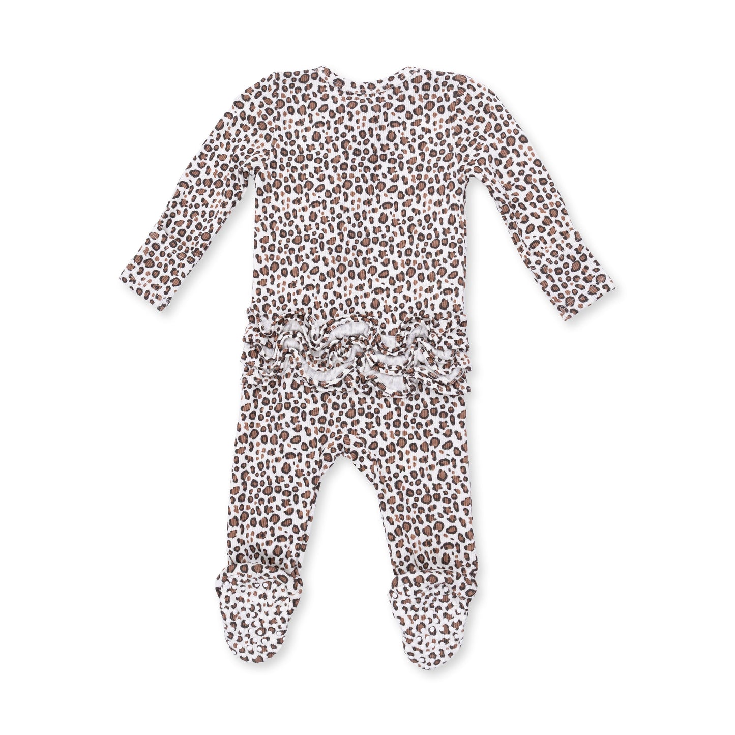 Leopard Rib - 2 Way Ruffle Back Zipper Footie