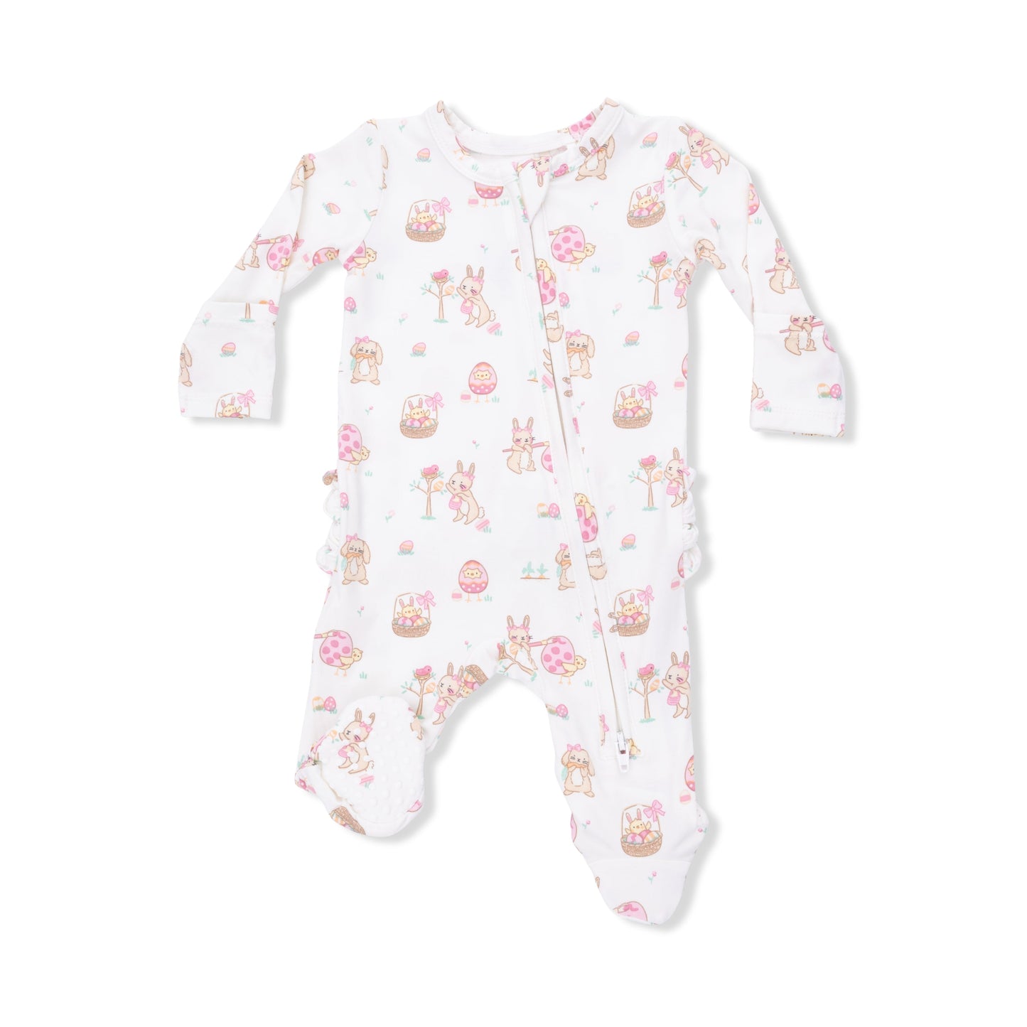 Easter Egg Hunt Pink - 2 Way Ruffle Back Zipper Footie