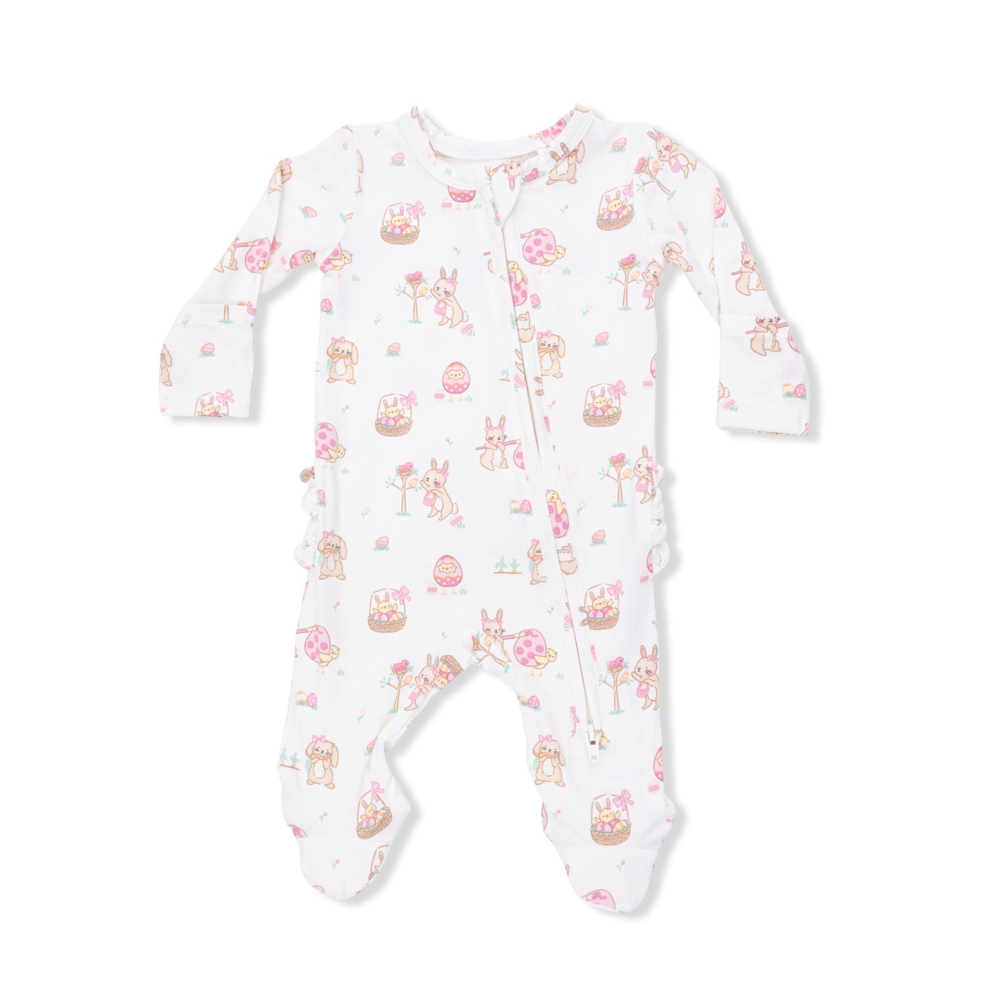 Easter Egg Hunt Pink - 2 Way Ruffle Back Zipper Footie