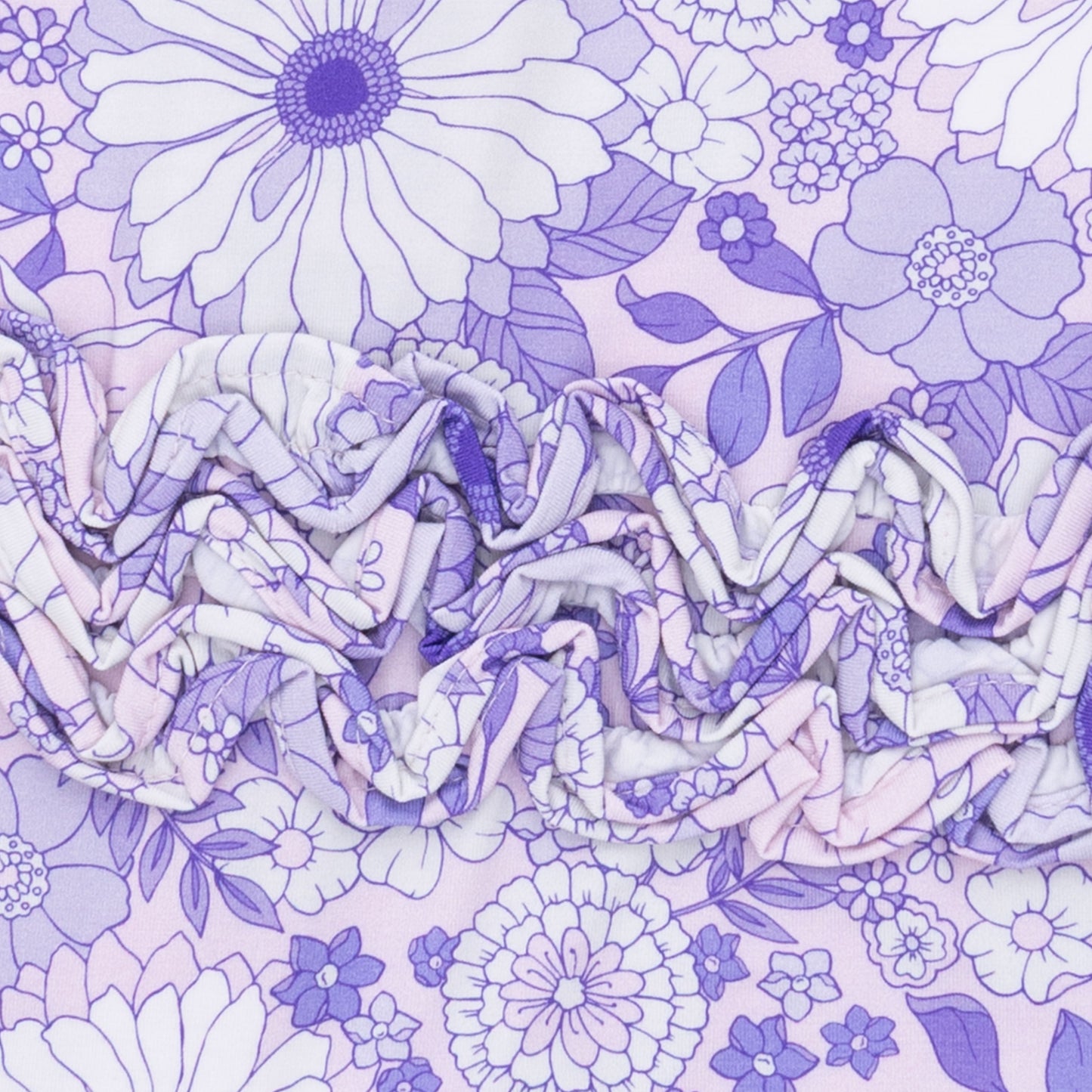 Lacy Lavender Floral - 2 Way Ruffle Back Zipper Footie