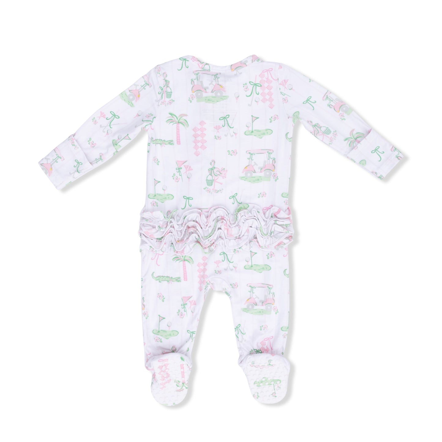 Pretty Golf - 2 Way Ruffle Back Zipper Footie & Bandana Bib Set