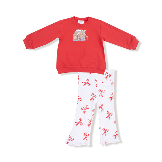 Candy Canes - Puffy Long Sleeve Oversized Sweatshirt + Flared Pant