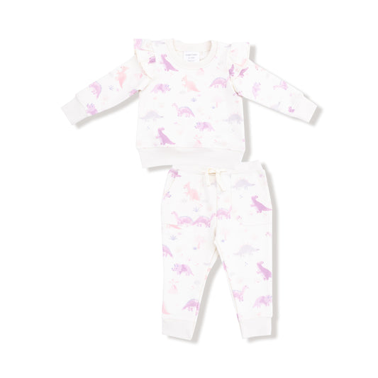 Soft Dinos- Purple - Ruffle Sweatshirt and Jogger Pant