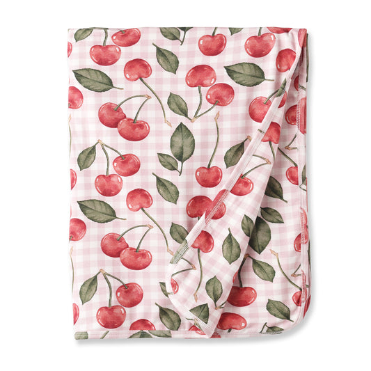 Cherry Picnic Bamboo Stroller Blanket for Baby Girls