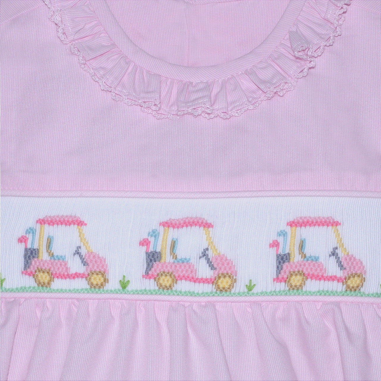 Golf Cart Smocked Bubble – Pink