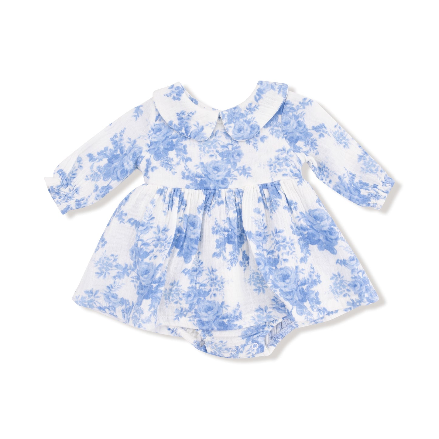 Dream Cottage Floral Blue - Long Sleeve Peter Pan Collar Bubble with Skirt