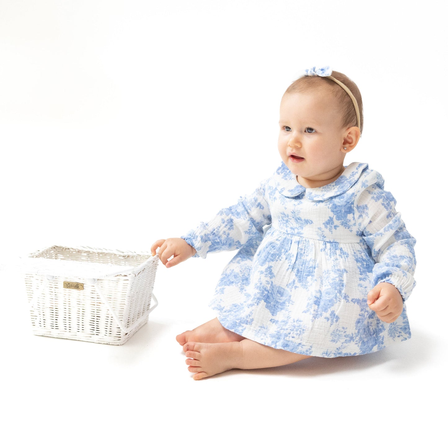 Dream Cottage Floral Blue - Long Sleeve Peter Pan Collar Bubble with Skirt