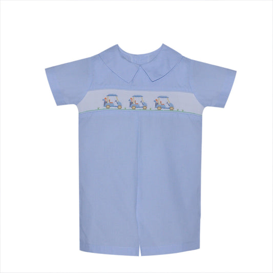 Golf Cart Smocked Romper – Blue