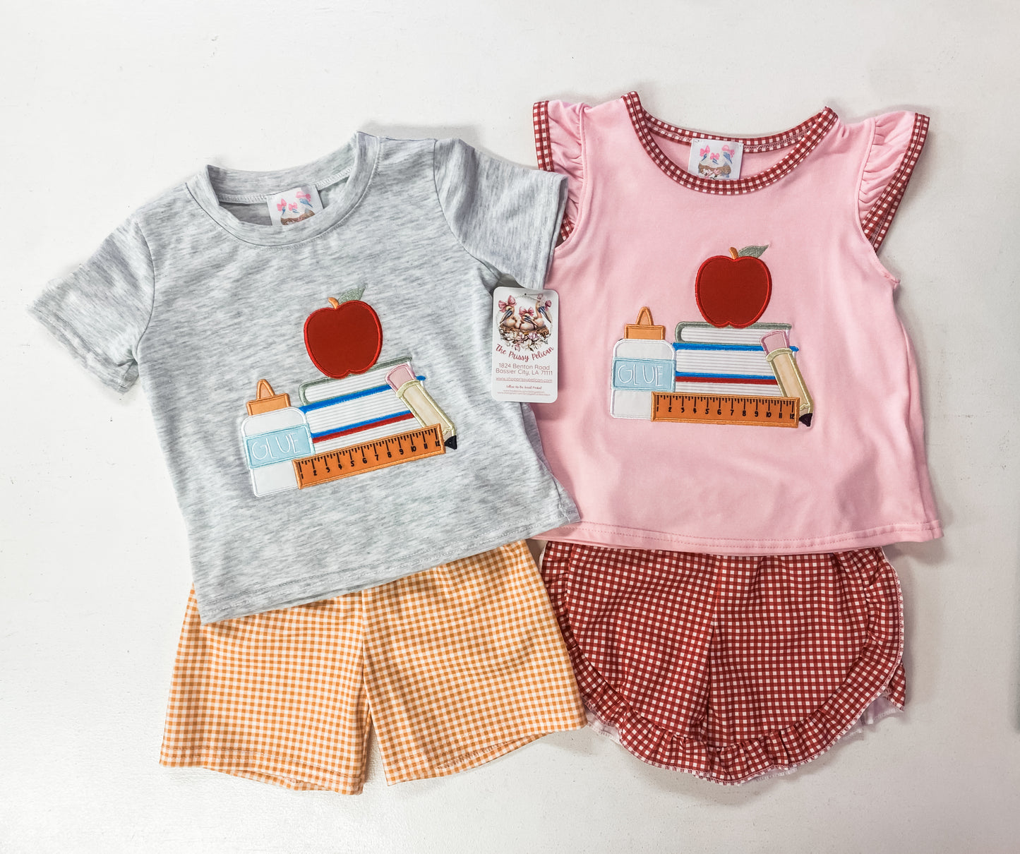 Back to School Apple Appliqué Collection | Girls Dress, Girls Short Set & Boys Short Set | Bossier City, LA
