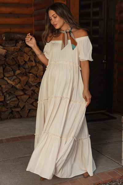 cream maxi maternity dress Beige Maternity Dresses