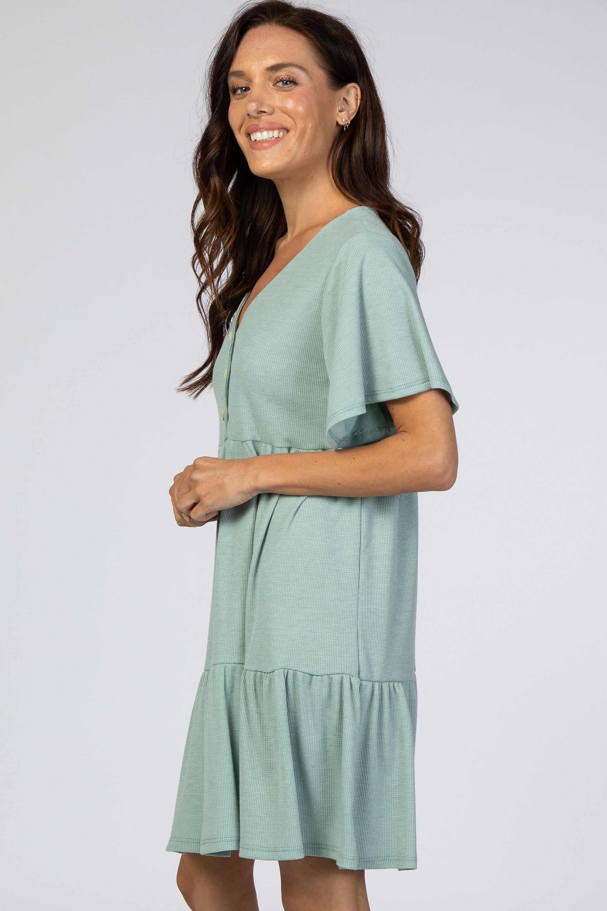 Mint Green Button Front Tiered Maternity Dress Large Mint Green Button Front Tiered Maternity Dress Large