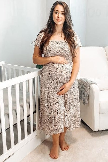 Ivory Floral Smocked Maternity Maxi Dress