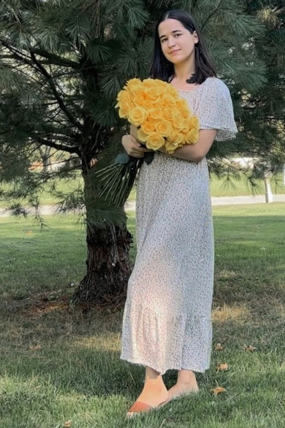 Ivory Floral Smocked Maxi Dress