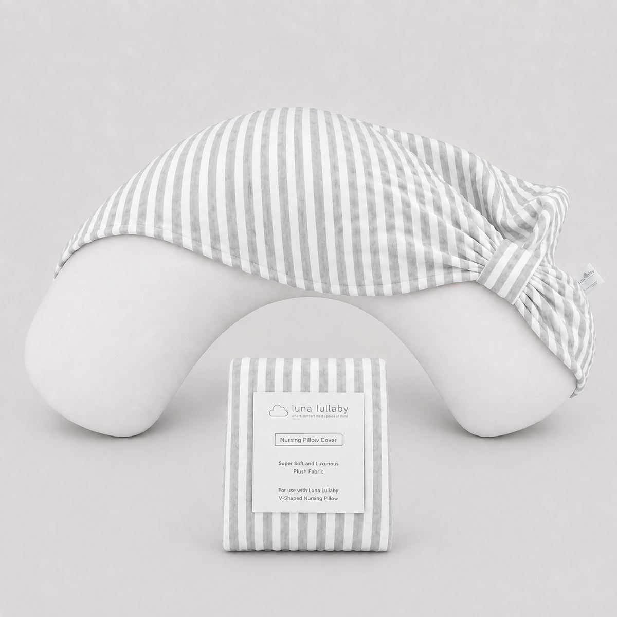 Grey & White Stripe Print Nursing Pillow Cover | Luna Lullaby