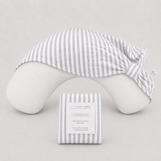 Grey & White Stripe Print Nursing Pillow Cover | Luna Lullaby