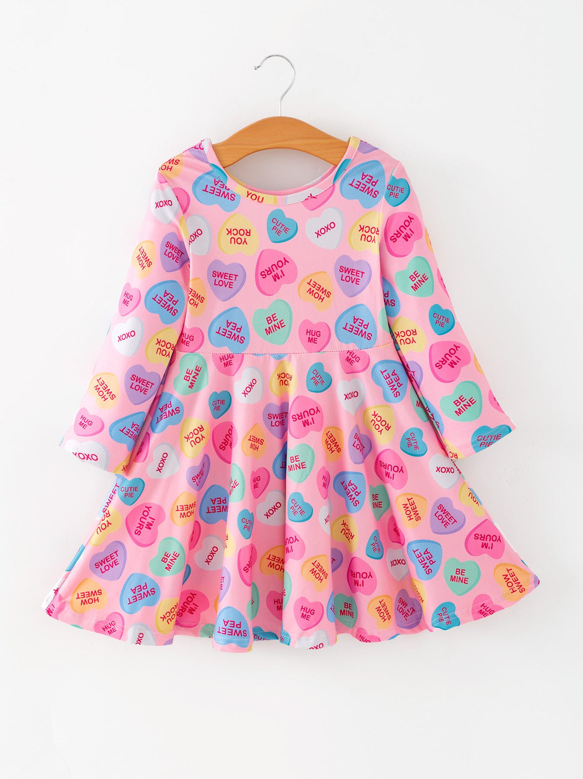 Toddler Girls Valentine Dress – Colorful Candy Heart Print Outfit