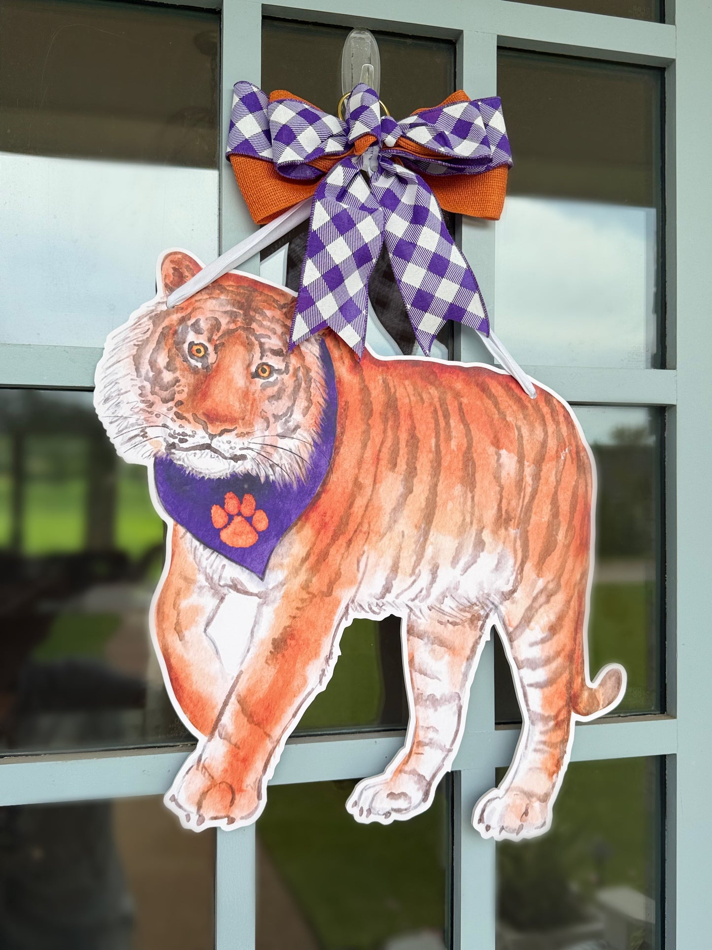 Purple & Orange Tiger Door Hanger