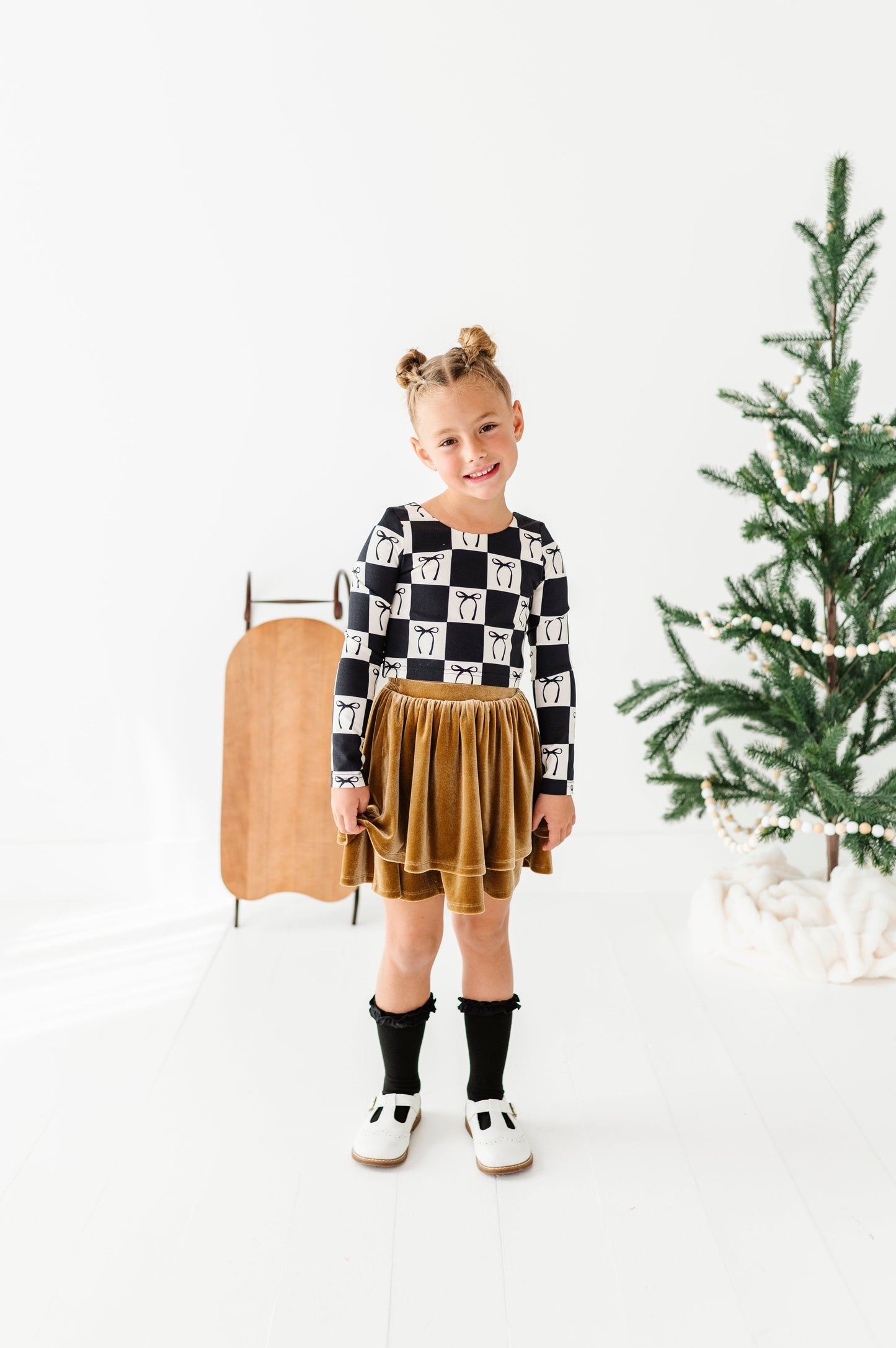 Checkered Bow | CROPPED Bow Back Long Sleeve Top