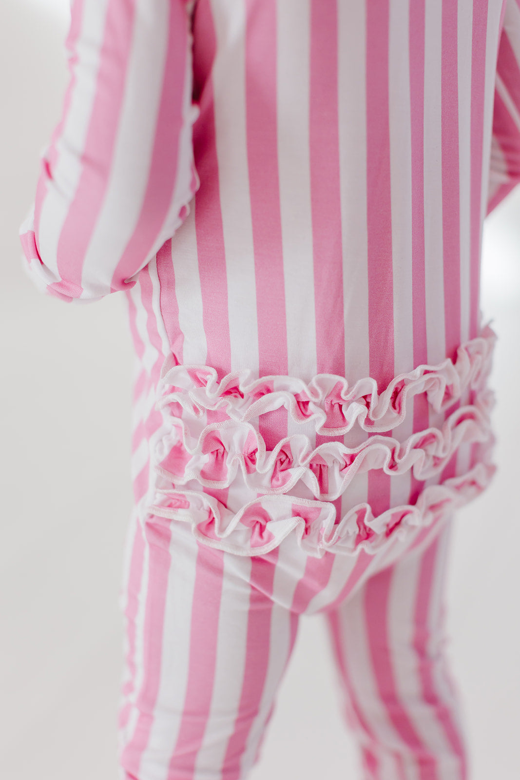 Bubblegum Pink Stripe Ruffled Convertible Footie
