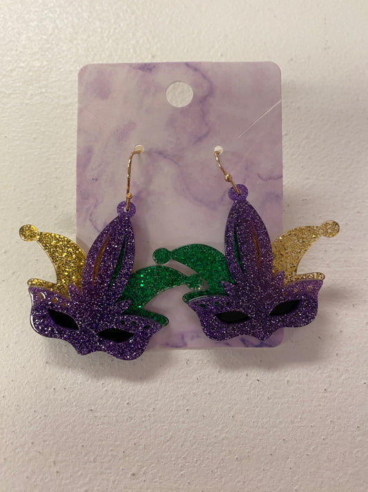 Mardi Gras Mask Dangle Earrings