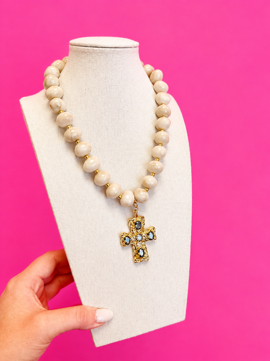 Bauble Bead Necklace - Bone - Green