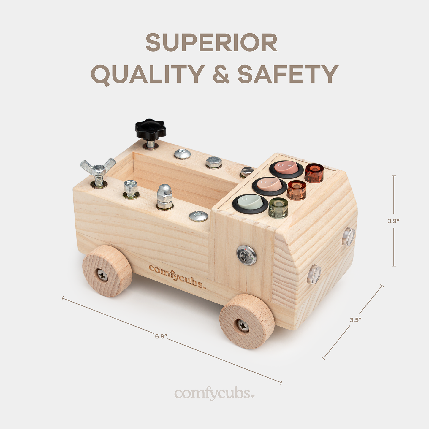 Busy Board Toy Truck Set for 3+ in Natural Wood