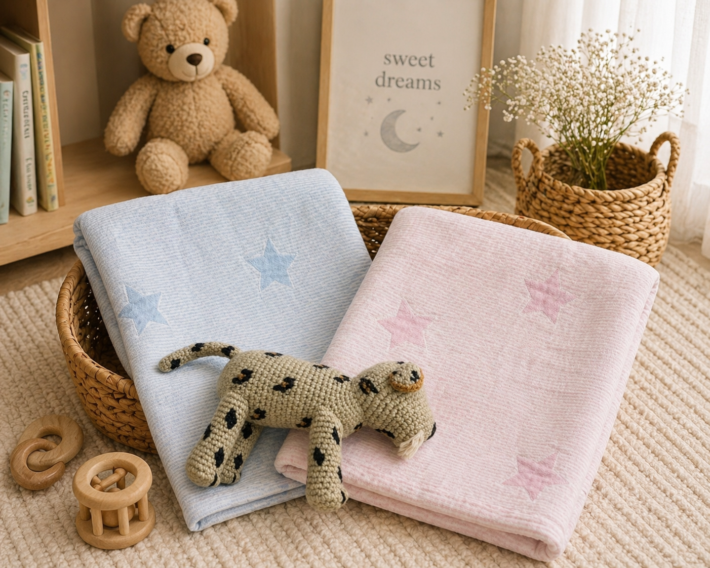 Seersucker with Stars Baby Blanket
