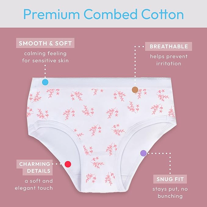 Feathers Leafy Print Snug Tagless Cotton Underwear – Girls Underwear Briefs Super Soft Panties (3 Pack)