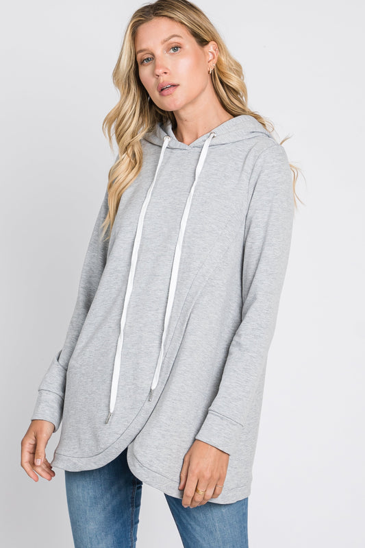 Heather Grey Layered Front Nursing Fleece Hoodie