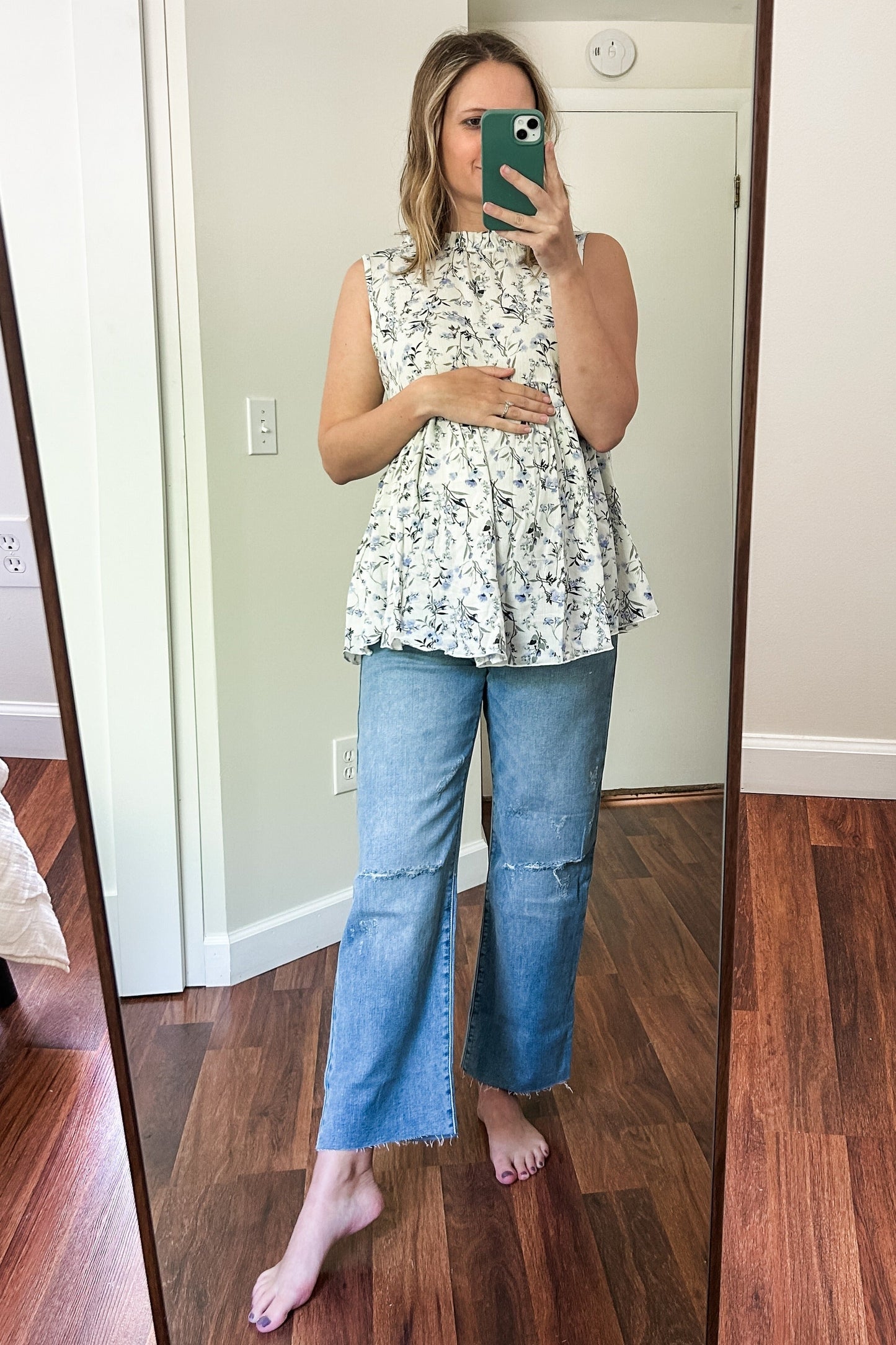 Blue Straight Leg Frayed Hem Maternity Jeans