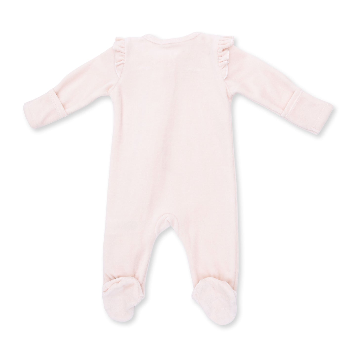 Velour Soft Pink - 2 Way Ruffle Sleeve Zipper Footie