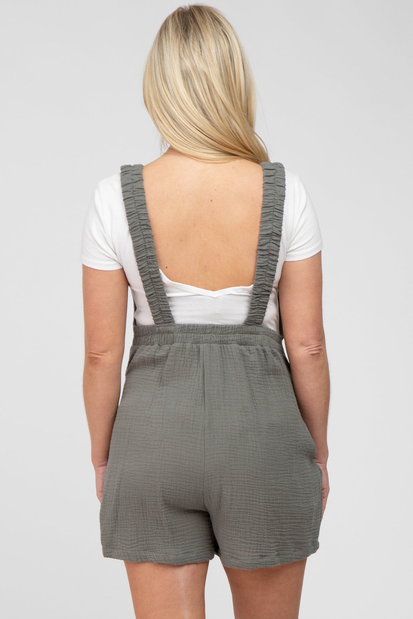 Olive Square Neck Elastic Strap Maternity Romper