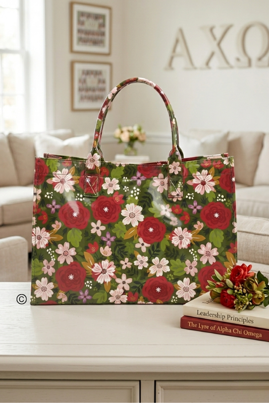 SC - ETA 8/24-9/7 Alpha Chi Omega Floral Vinyl Tote Bag