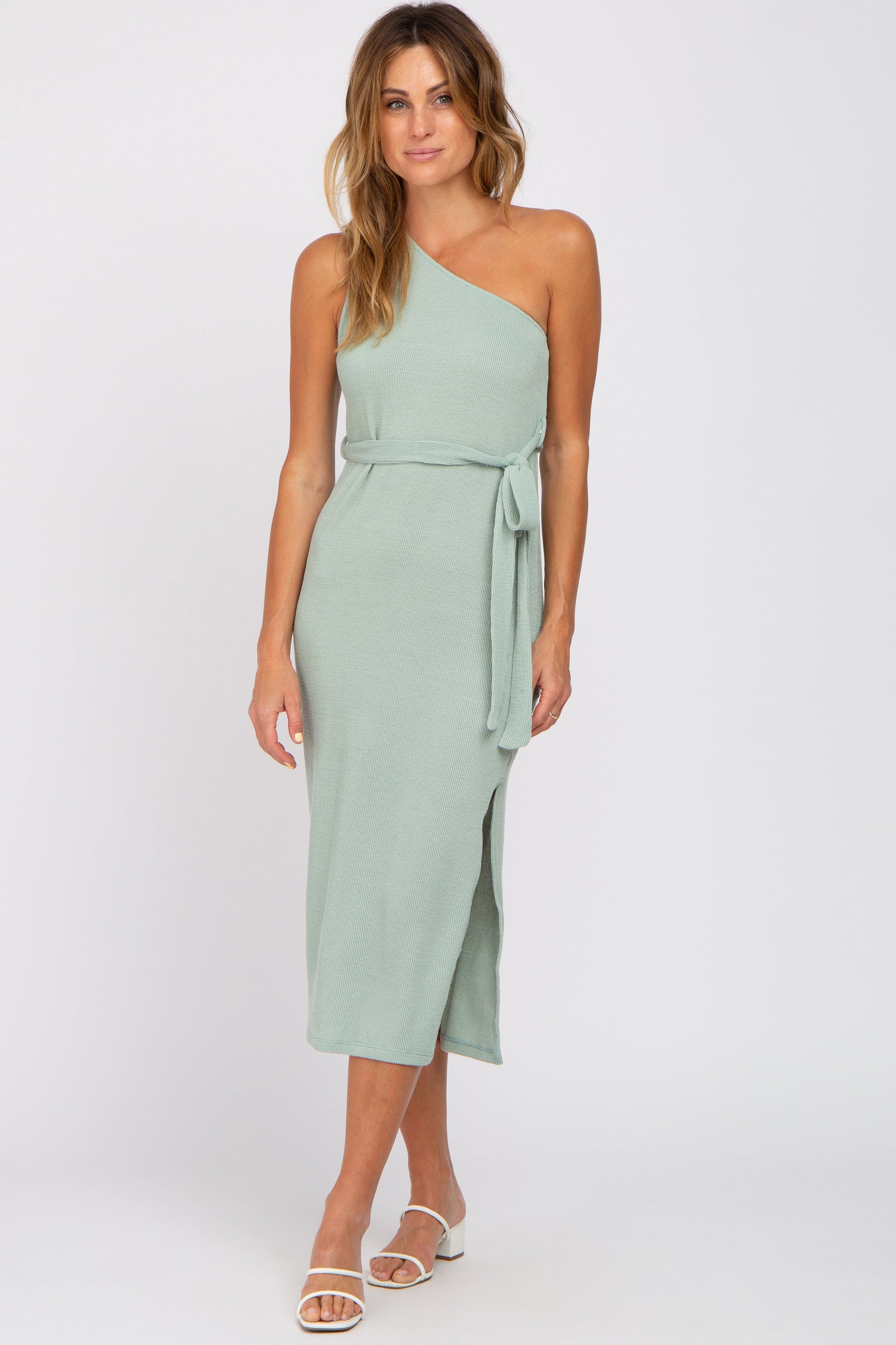 mint green ribbed dress ASOS DESIGN knit ribbed crew neck maxi dress in mint green