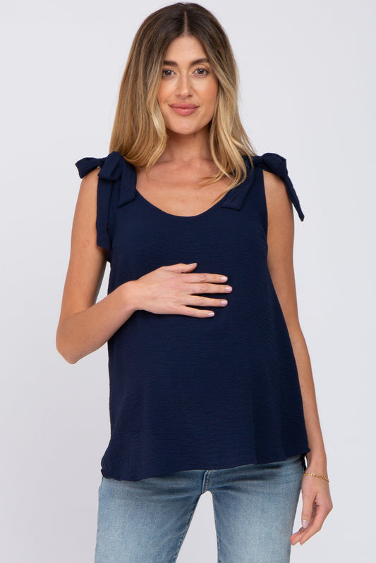 Navy Blue Shoulder Bow Maternity Tank Top