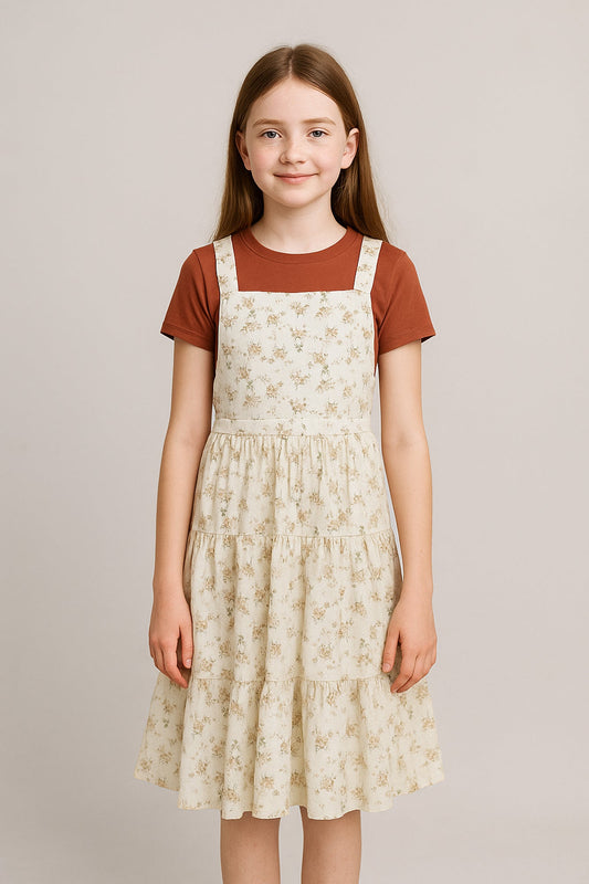 Shay Overall Dress in Ivory Floral - Kids