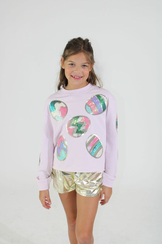 Girls Sequin Easter Egg Sweatshirt – Pastel Sparkle Easter Top | Bossier City, LA
