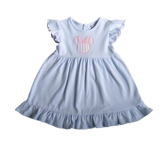 Magical Mouse Appliqué Dress – Baby & Toddler Girls Flutter Sleeve Dress