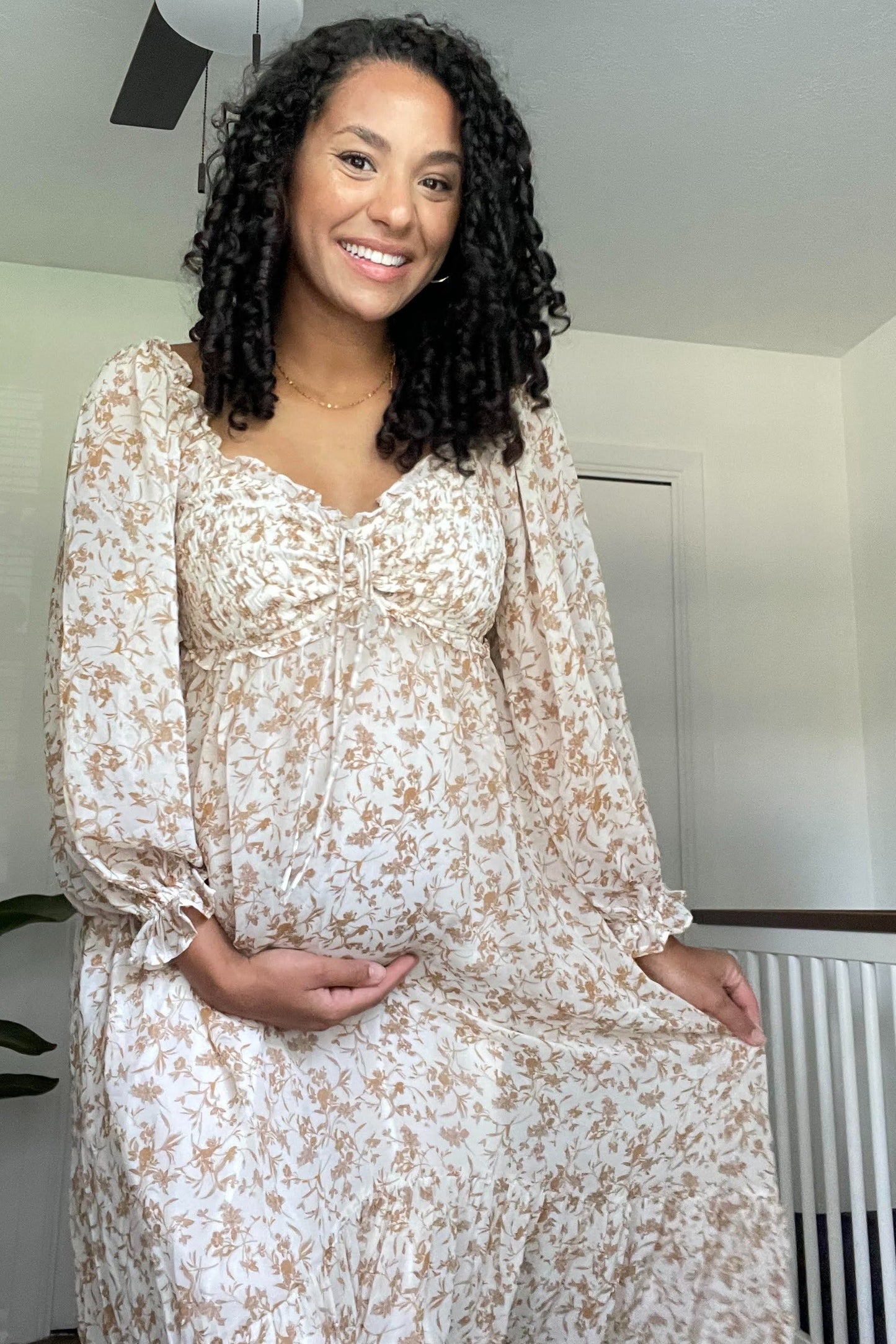 Ivory Floral Chiffon Ruffle Maternity Maxi Dress