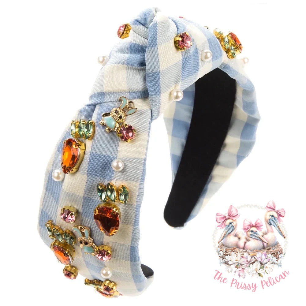 Plaid Carrot and Bunny Rhinestone Headband