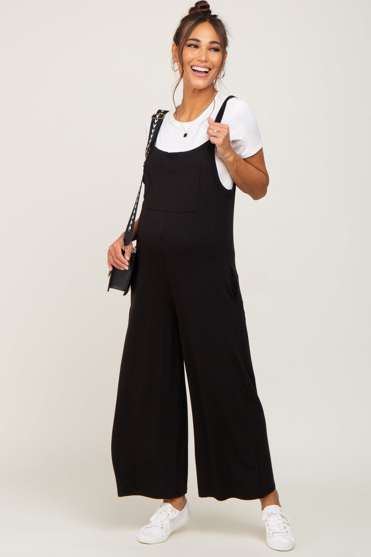 Black Sleeveless Pocketed Wide Leg Maternity Jumpsuit