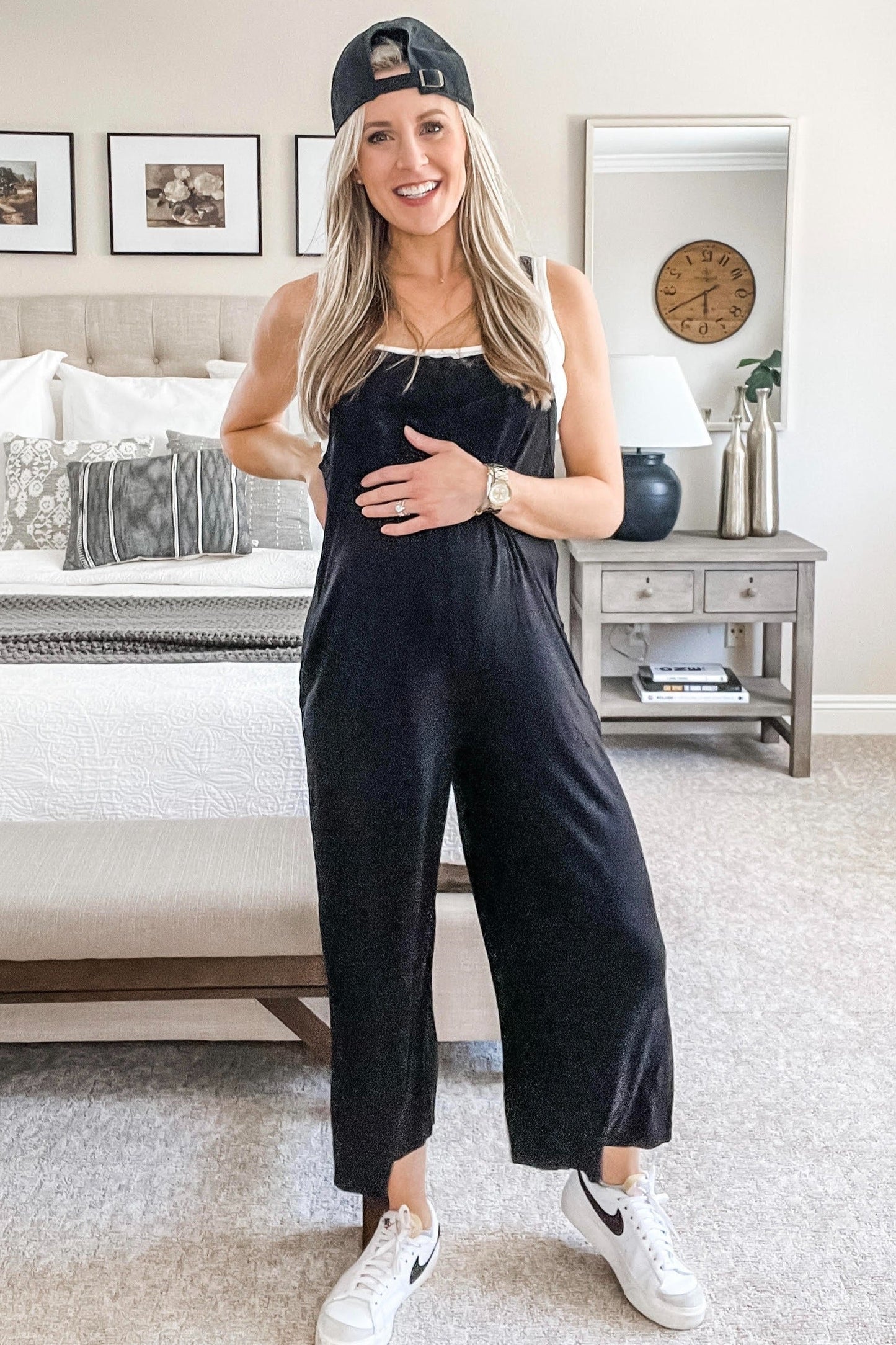 Black Sleeveless Pocketed Wide Leg Maternity Jumpsuit
