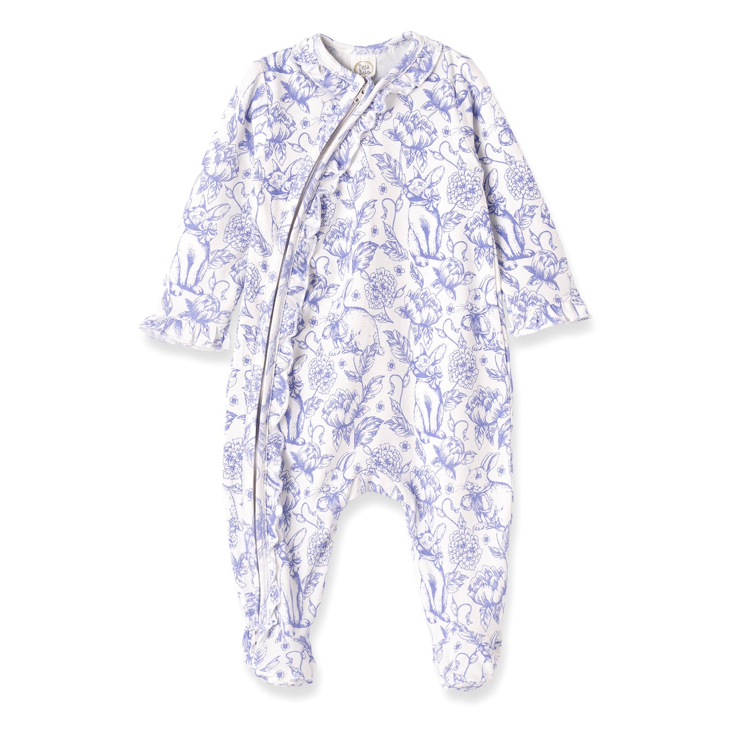 Baby Girl Easter Bunny Toile Bamboo Zipper Romper