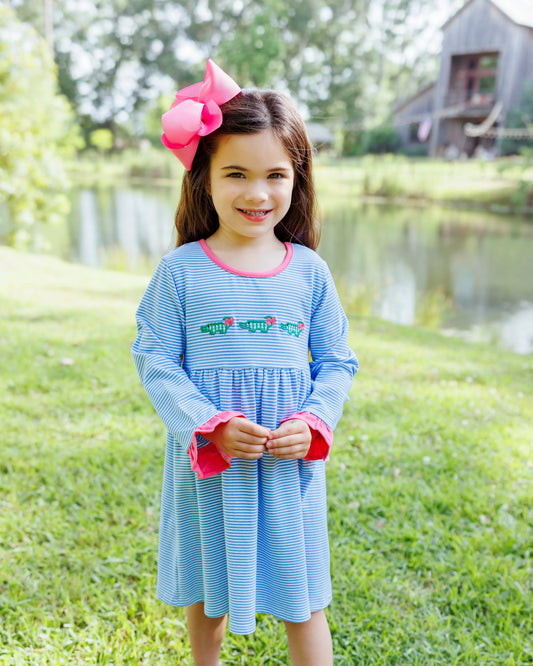See Ya Later Ruffle Dress – Girls Alligator Applique Knit Dress