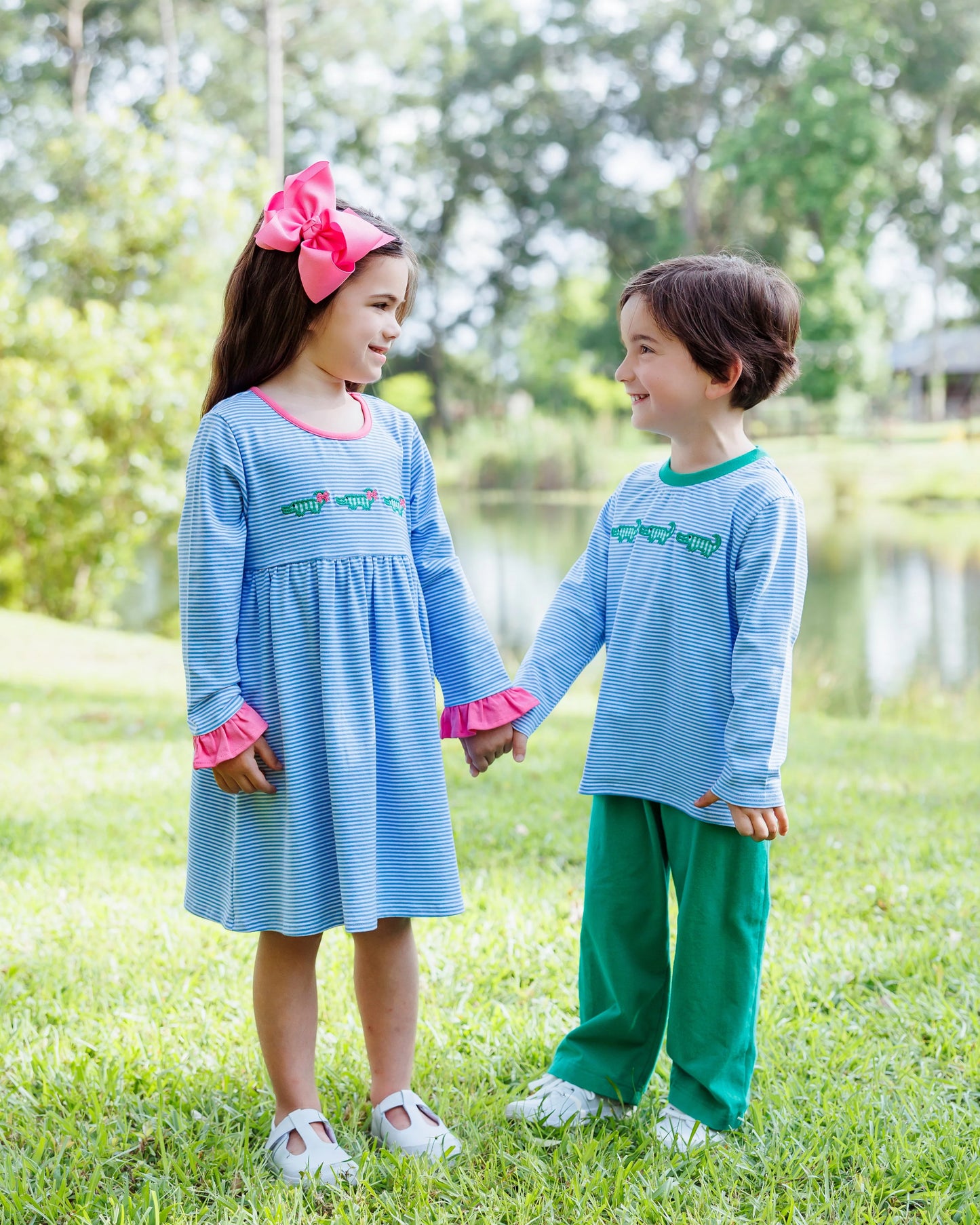 See Ya Later Ruffle Dress – Girls Alligator Applique Knit Dress
