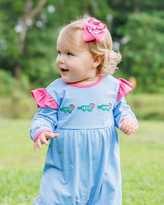 See Ya Later Flutter Romper – Baby Girls Alligator Applique Outfit
