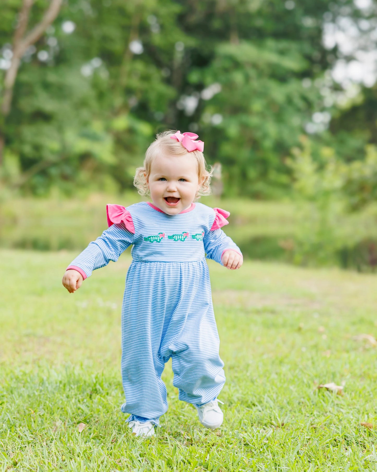 See Ya Later Flutter Romper – Baby Girls Alligator Applique Outfit