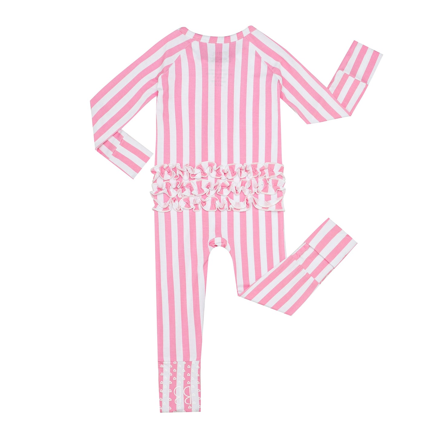 Bubblegum Pink Stripe Ruffled Convertible Footie